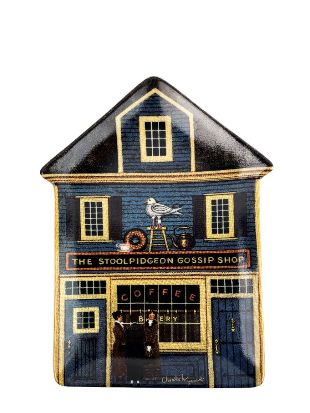 Wysocki Folktown Wall Art Plate , "Stool Pidgeon Gossip Shop" signed, 1996